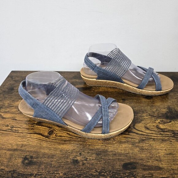 Skechers Luxe Foam High Tea Beverlee Sandals Blue Denim Chambray Women's Size 9 - Picture 2 of 9